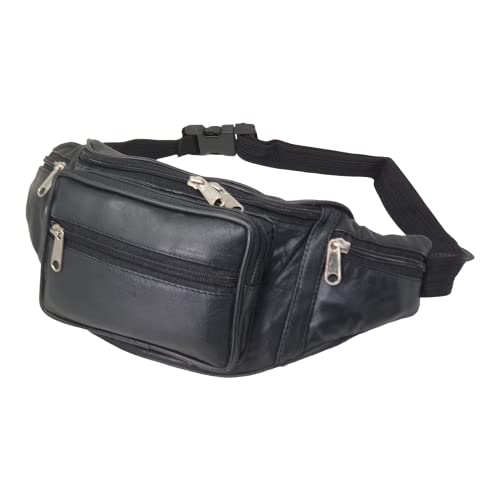 RAS-Unisex-Black-Leather-Large-Travel-Money-Pouch-Waist-Bum-Bag-Adjustable-Belt-Strap-1006-Black
