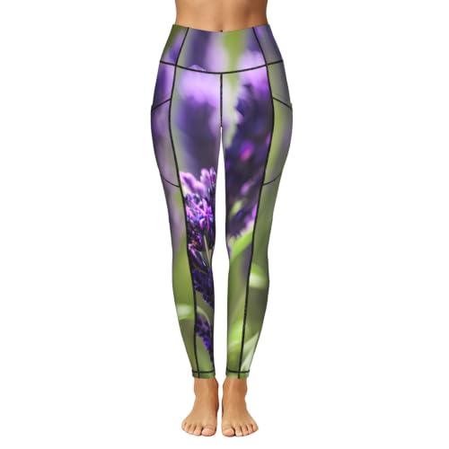 Mallas de yoga opacas lavanda que eliminan transparencias con bolsillos integrados 2