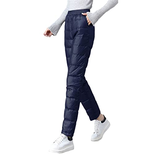 Pantalon d'hiver pour femme droit et épais en coton bleu foncé 2XL