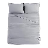 JollyVogue Bed Sheets Queen, 4 Piece Set, Light Grey, Deep Pocket, Cooling, 1 Flat, 1 Fitted & 2 Pillowcases