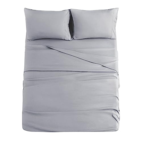 YUGYVOB Queen Bed Sheets Set- 4 Piece Soft Microfibre Sheet Set - 35cm Deep Pocket Fitted Sheet, Wrinkle Free & Cooling Bedding, Oeko-Tex Certified (Light Grey)