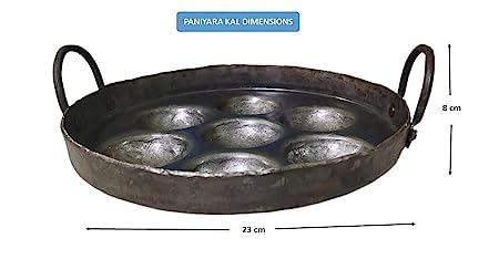 CHILLATAI Traditional Iron Paniyaram Pan/Appam Patra/Kuli Paniyara Kallu 7 Cavity/Kuli, Silver