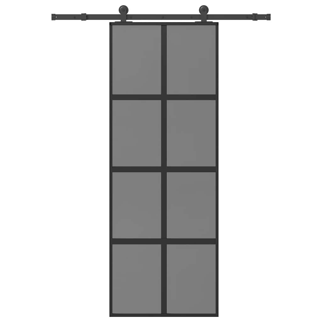 Porte coulissante en aluminium pour suite parentale, verre trempé foncé et cadre fin noir