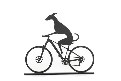 Whippet/Greyhound Silhouette Ornaments various designs including Whippet on a motorbike Whippet on holiday and racing whippets. Laser-Cut Acrylic. (Bicycle)