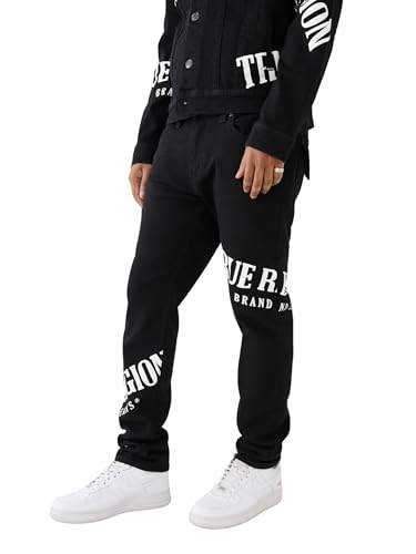 True Religion Rocco Skinny Jean with Tossed Logo, 42 Black Rinse