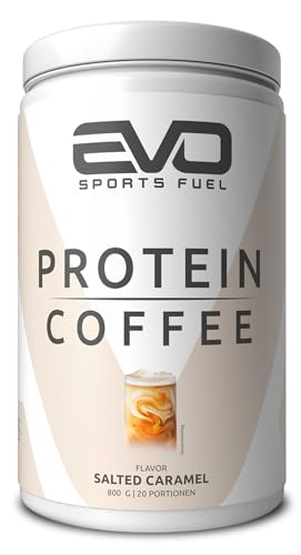 EVO SPORTS FUEL Protein Coffee | Salted Caramel | 800g | Cremiger High Protein-Kaffee mit bis zu 29 g eiweiß pro Portion | Eiskaffee Whey Protein Pulver | geprüfte Qualität-Made in Germany (1er Pack)