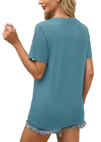 Image of WEESO Womens Tops Summer Short Sleeve V Neck Blouses Business Casual Loose Fit Tshirts Trendy Fashion Outfits