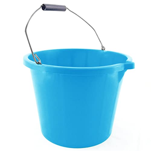 Eason Bros - 1 x Plastic Builders Black Bucket 3 Gallon 14 Litre Water Mixing Storage Strong with Measuring Guide, Handle And Spout - Made in UK