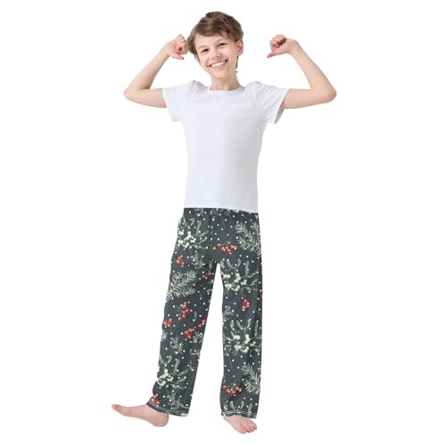 Boys' Pants Christmas Red Cherry Snowflake Long Bottoms Jogger Pants Elastic Waist Trousers with Pockets S-XL2