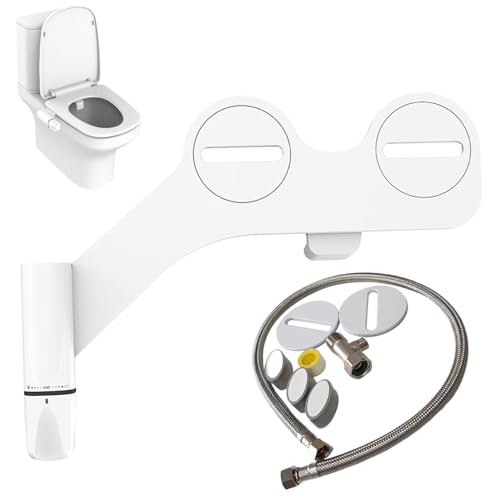 Freiwncr Adjunto de Bidet para el Inodoro UK, Accesorio de Bidet de Inodoro, pulverizador Ultra-Slim con Boquilla Dual, presión Ajustable no eléctrica para Lavado Femenino/Posterior