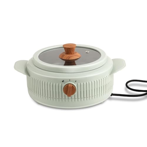 Image of Jaypee Plus Electric CookSmart Casserole with Teflon NonStick Coating Bowl for Reheating & Cooking, Serving Casserole Wooden Finish Lid & Regulator Knob Toughened Glass Lid, 1500 ml, Blue