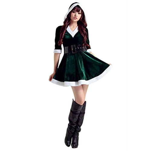 MXXYM Femme Robe Noël Adulte Déguisement Costume Mère Noël Robe Soirée Cérémonie Princesse Faux Fourrure Cape Robe Fête Carnaval Velours Cosplay Game C,One size Cover