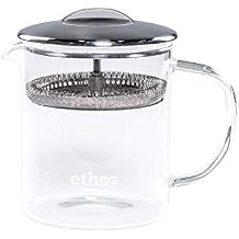 Ethoz by Planetary Design Glass Tea Brewer Premium Loose-Leaf Infuser, Borosilicate Chamber, Stainless Steel Strainer, 14 fl.oz. / 400 mL, Minimalist Design, Sustainable & Easy to Clean