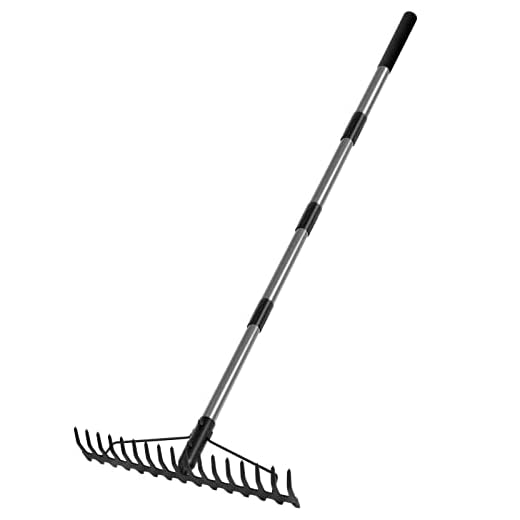 Walensee 5.4FT Bow Rake Heavy Duty Garden Rake with Stainless Steel Handle, 17 Steel Tines Metal Head Rake Tool for Loosening Soil Gathering Leaf Leveling Lawn Farming Land Management Yarn Thatch Rake