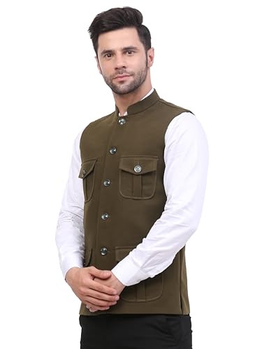 Image of FH Wearza Polywool tweed Solid multipocket Sleeveles Nehru Jacket For Men