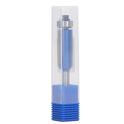 1/4in Shank Top Bearing Flush Trim Router Bit, Blue Silver Coated, Cemented Carbide Material, Professional Woodworking Trimming Tool with Storage Canister