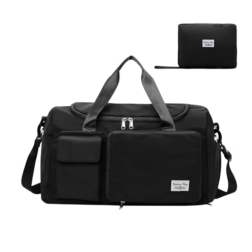 ROEOWENE Bolsa Deporte Plegable 35L Bolsa de Viaje Hombre Mujer Bolso de Gimnasio Bolsos Deportivos con Compartimento para Zapatos Gym Bags Duffle Bag Fin de Semana Bolsa para Fitness Natación-Negro