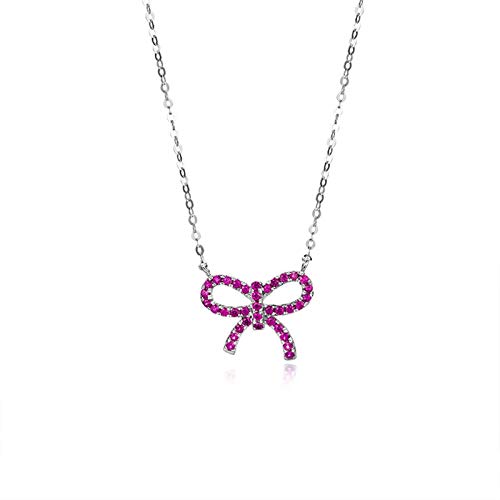 Collier rubis en or blanc 18k avec pendentif nœud rose pour femme