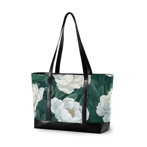 White Vintage Flower Portable large laptop tote bag with zipper zipper tote for mom with bolso de trabajo para mujer