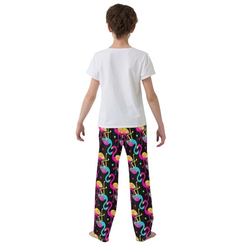 Aloha Flamingo Love Heart Boys Long Pants Soft Trousers Elastic Waist Kids Lounge Bottoms with Pockets S-XL3