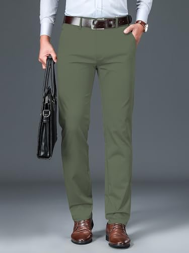 Image of AVANOVA Men's Light Grey Solid Trousers Light Business Style Slightly Stretch Straight Leg Pants for Outdoor Casual Daily (Trouser 127)