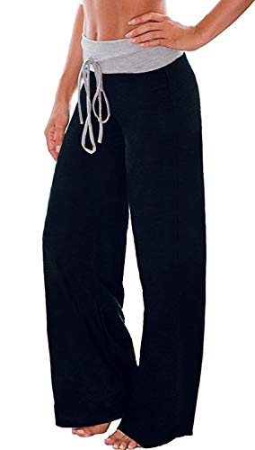 Image of AMiERY Women's Comfy Casual Pajama Pants Floral Print Drawstring Palazzo Lounge Pants Wide Leg