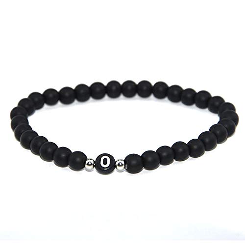 Bracelet perles pierre naturelle noire mate 6mm lettre O le cadeau personnalisé idéal