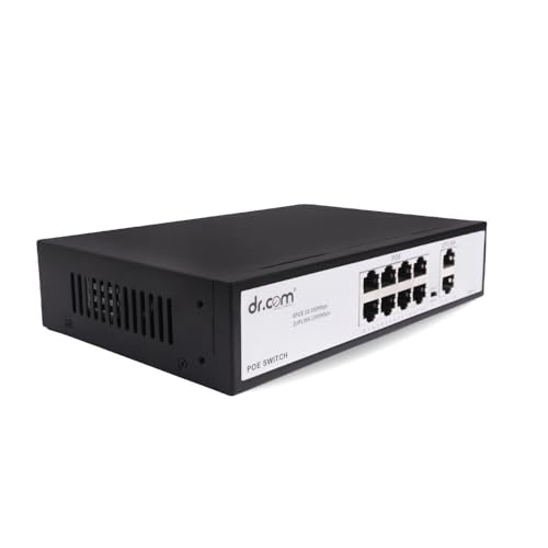 Image of dr.com 10 Port PoE Switch with 8 PoE Ports and 2 Gigabit Uplink Ports 10 /100 /1000 Mbps 120W Power IEEE 802.3af /at for CCTV IP Camera Network Switch Plug and Play Metal Body Black