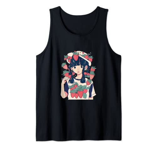 Anime Strawberry Fruit Otaku Japanese Auroracore Camiseta sin Mangas