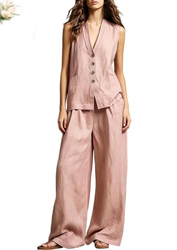 Conjunto de dos piezas de algodón y lino para mujer ropa casual de verano ligera y elegante