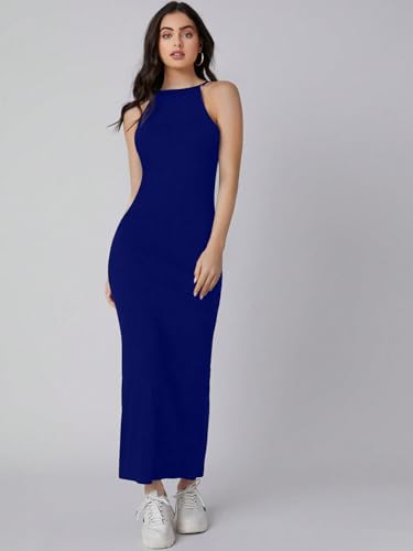 Image of Aahwan Pink Solid Halter Neck Solid Bodycon Midi Dress for Women's & Girl's