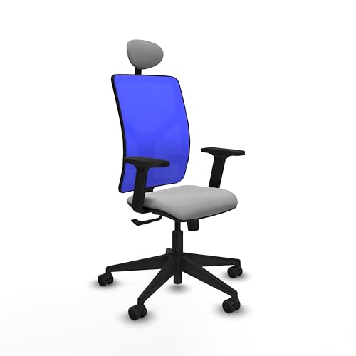 Piqueras y Crespo   Sillon para Trabajar en Casa Motilla con Brazos 2D, Apoyo Lumbar Regulable en Altura y Cabecero Fijo. Equipado con Sincro 3 Posiciones y Espuma de Corte. Azul/Gris Claro