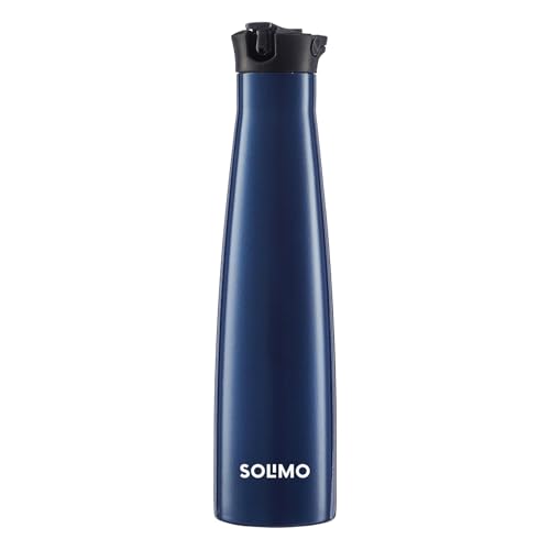 Amazon Brand - Solimo 650ml Stainless Steel Vacuum Insulated Sleek Bottle with Sipper | Ergonomic Design, Leak-Proof, 24 Hours Hot and Cold | for Work, Home, Commute and Travel | Navy Blue