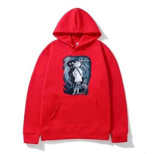 Yuogkk Sudadera con Capucha Coraline de los Hombres del patrón Impreso Pullover Sudadera, Manga Larga Moda Sudadera Vintage Chaqueta Suelta Casual Sweater Role Play Streetwear-Red||4XL