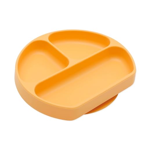 Image of Bumkins Toddler and Baby Suction Plate, Silicone Divided Grip Dish, Babies and Kids, Baby Led Weaning, Children Feeding Supplies, Non Skid Sticky Bottom, Platinum Silicone, 6 Months Up, Tangerine
