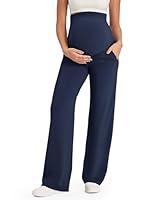 G4Free Umstandshose Damen Hohe Taille Yogahose mit Taschen Weites Bein Umstandsmode für Schwangere Lang Freizeithose Stretch Lose Gerade Hose(Königsblau,M,30\)