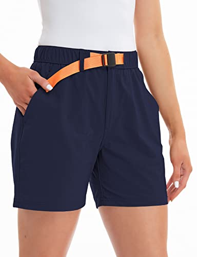 Gymbrave Women's Hiking Shorts Stretch Lightweight Shorts For Camping Walking Travel Summer Casual With Belt Zip Pockets 5" Navy M #TOP2
