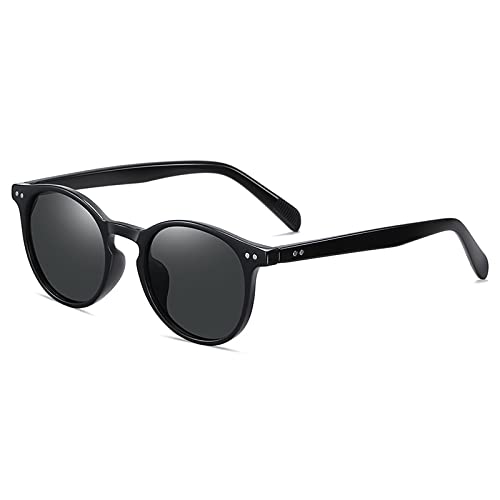Lunettes de soleil rondes rétro polarisées noir et gris LM pour style vintage unisexe