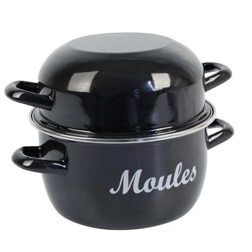 Crealys 545411 Marmite à Moules traditionelle en Acier Emaillé Noir Ø20 cm, 2,8 Litres -...