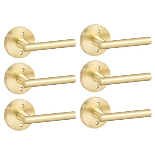 Image of Goldenwarm 6 Pieces Gold Dummy Door Handle, Non-Turning Brushed Gold Door Handles for Bifold Closet Doors, Single Side Lever Heavy Duty Round Modern Door Handle