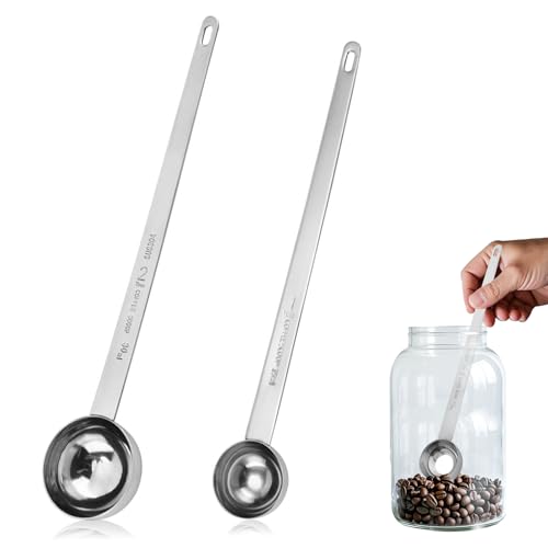 Kaffedoseringssked lång, rostfritt stål kaffe sked mätsked kaffe för pulver malt kaffe, bönor, pulver, espresso, perfekt för stora behållare, glas