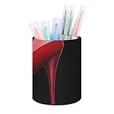 Leather Round Office Pencil Pen Holder,Sex Women Shoes Red High Heels in Black Design ,Desktop Organizer and Cup Storage Box for Home Office Bedroom