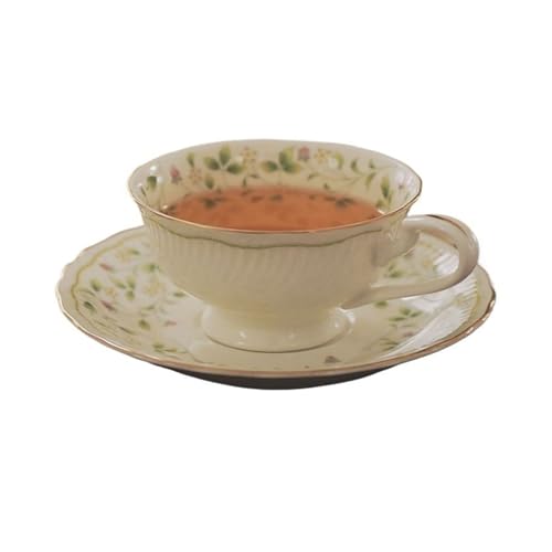 WQQYU6HKF Tazas Juego de Taza y platillo de café, 220ML, té de la Tarde inglés de Lujo, Tazas de café con Leche rústicas de sensación Premium Taza de cerámica