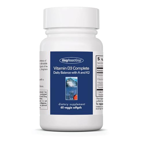 Allergy Research Group Vitamin D3 Complete - Vitamin D3 and K2 Supplement, Daily Balance, with Vitamin A, DeltaGold Tocotrienols, High Potency, Veggie Softgels - 60 Count