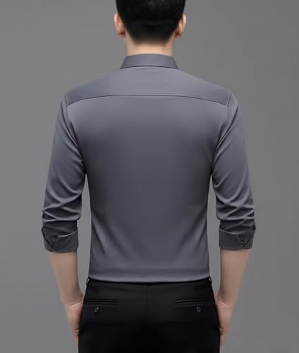 Image of IndoPrimo Men's Regular Fit Satin Designer Shirt with Stylish Vertical Line Sequence | Long Sleeve Formal & Casual Button Down Shirt for Office, Party & Business