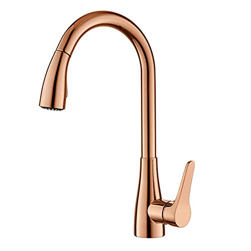 Robinet de cuisine avec douchette extractible en laiton or rose mitigeur d'évier rotatif 360