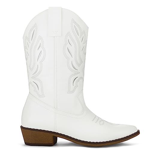 Mysoft Women'S Western Cowboy Boots Embroidered Mid-Calf Pointed Toe Cowgirl Boot thumb #1