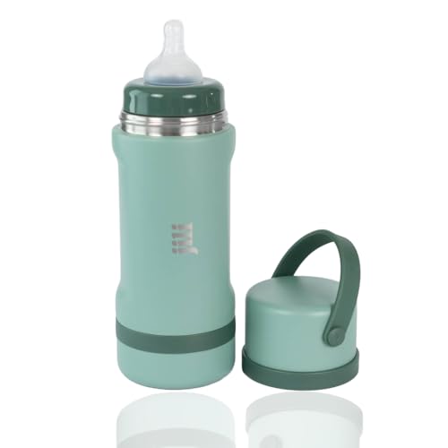 Image of Jili All-in-One Baby Bottle, Insulated Stainless Steel Bottle with Formula Container, Anti-Colic Nipple, and Leak-Proof Lid, Baby Essentials for Travel, BPA and Phthalates-Free, Sage, 8 oz.