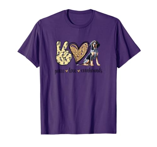 Womens Girls Cute Funny Peace Love Bluetick Coonhound Lover T-Shirt