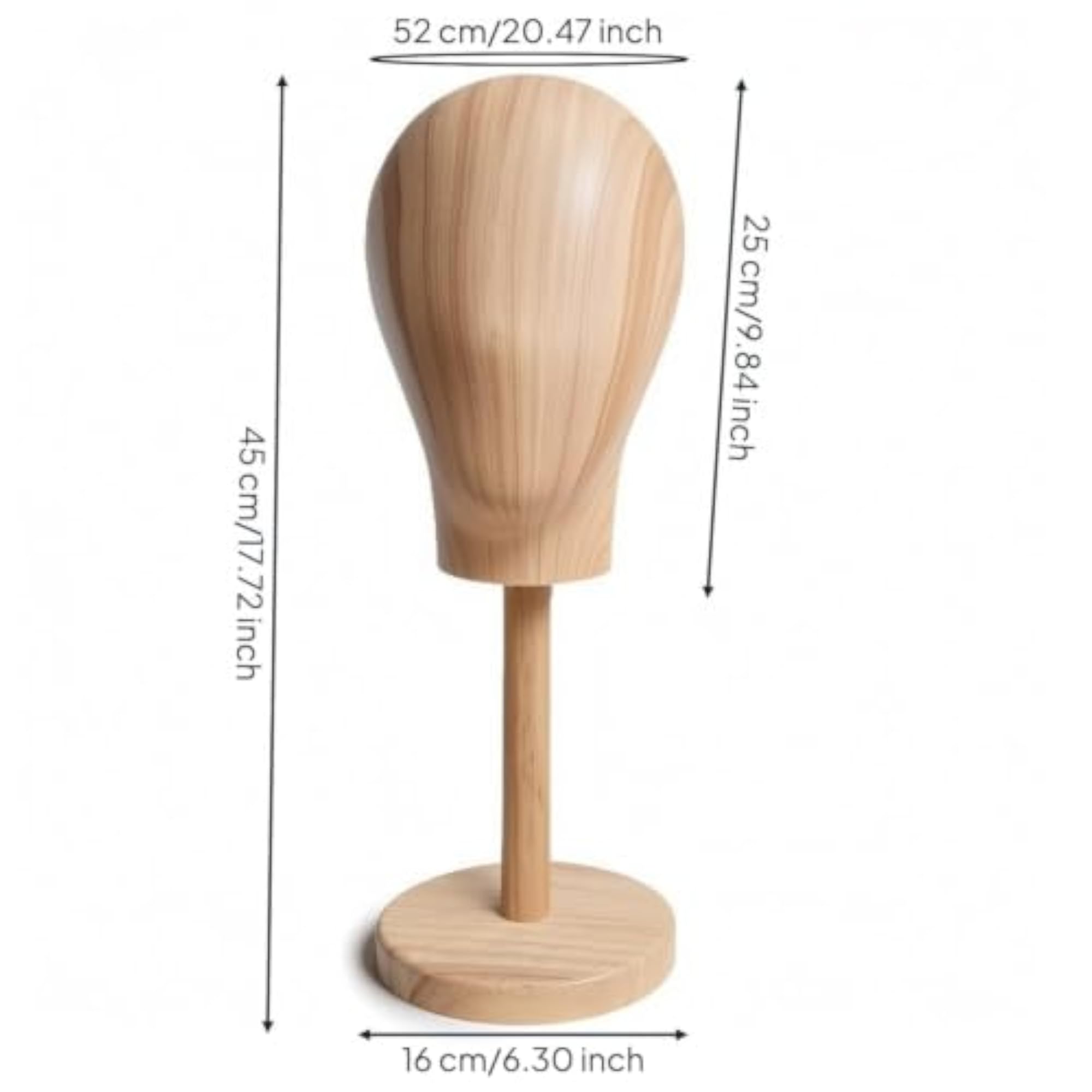 Wood-Grain Head with Wooden Base, Hairpiece Display Stand